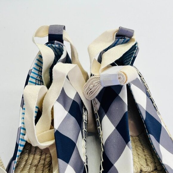Draper James Georgia Wedge Espadrilles Women's Size 10 Navy, White Ankle Tie - Picture 9 of 13